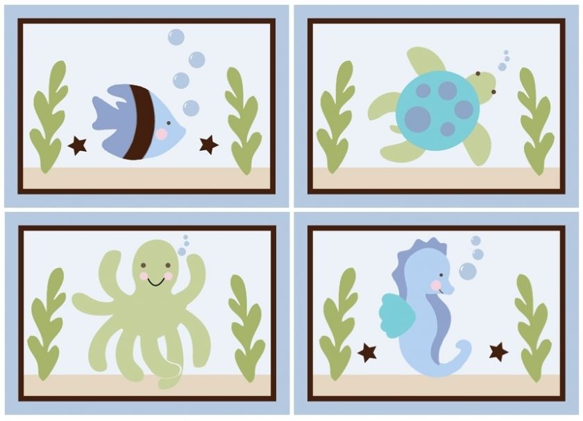 set of 4 Ocean Babies/Sea Life 5x7 Matte Prints  