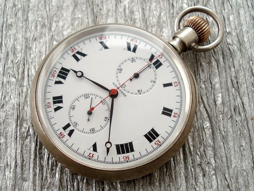 RARE BEAUTIFUL LONGINES CHRONOGRAPH POCKETWATCH SILVER 900 ENAMEL DIAL 