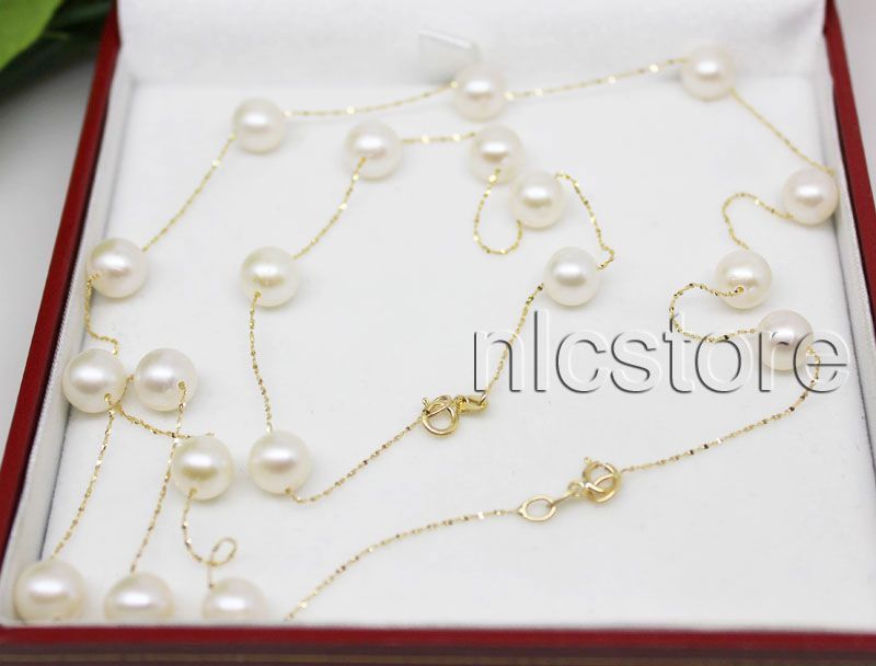 set AAA pearl 14k solid gold chain necklace bracelet  