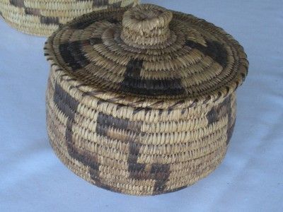 Ca. 1920 Papago lidded basket with straight sides, flat  