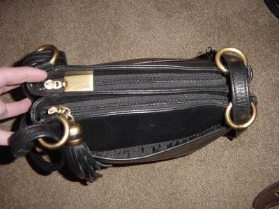 Tignanello Handbag Purse Messenger Sling Black Leather Tassell Nice 