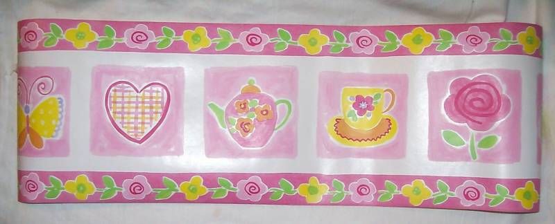 NEW Tea Party Pink Butterfly Nursery Wallpaper Wall Border 5yds  