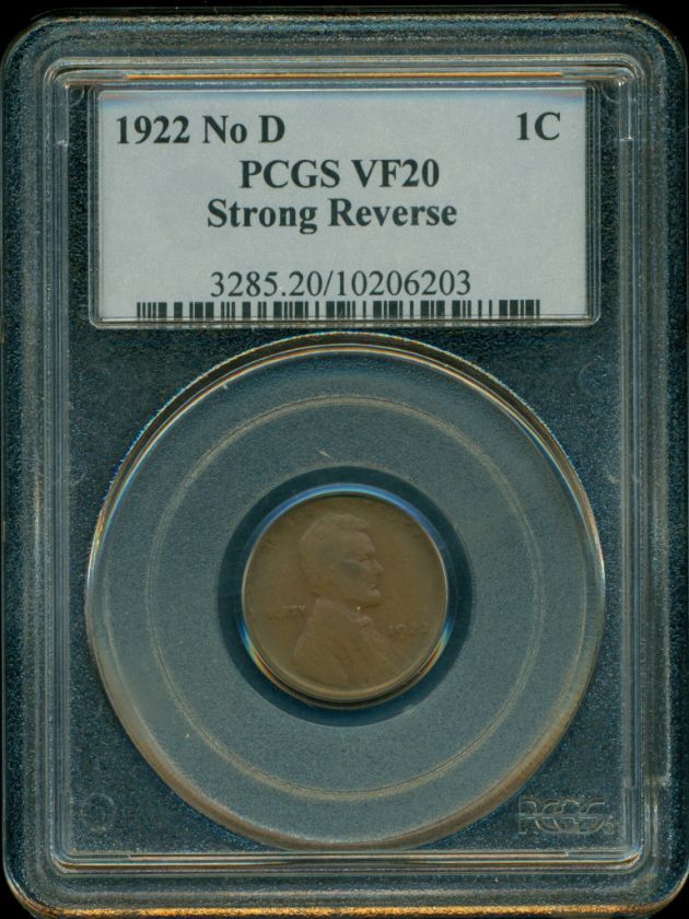 1922 NO D LINCOLN WHEAT CENT PCGS VF20 STRONG REVERSE  