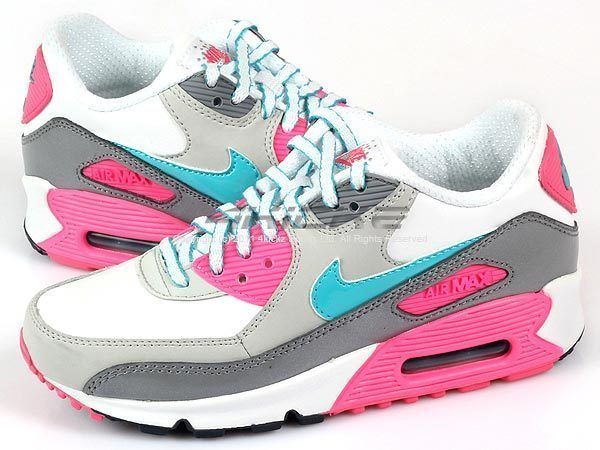 Nike Air Max 90 2007 (GS) White Truquoise Pink Youth Girls Running 