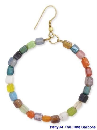 Zad Multi Color Glass Bead Mosaic Hoop Earrings 1.75  