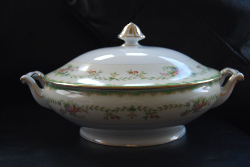 NORITAKE  PATTERN  GREEN / FLORAL LIDDED TUREEN  