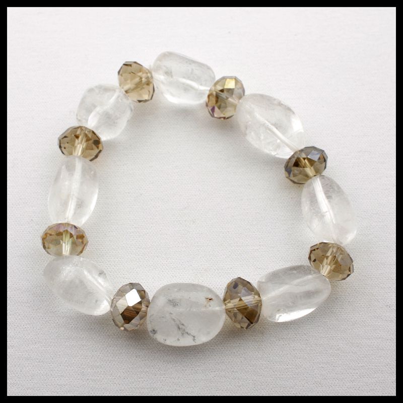 Bead Quartz Bracelet Clear Polished Quartz With Swarovski Crystals 8 