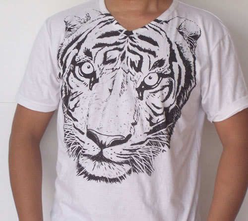 Unique Stencil Retro Big Tiger Head T shirt Asia Size  