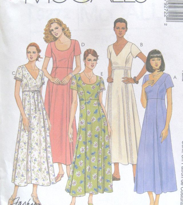   Sewing Pattern Empire Princess Seams Scoop V Neck Short Sleeve 9272