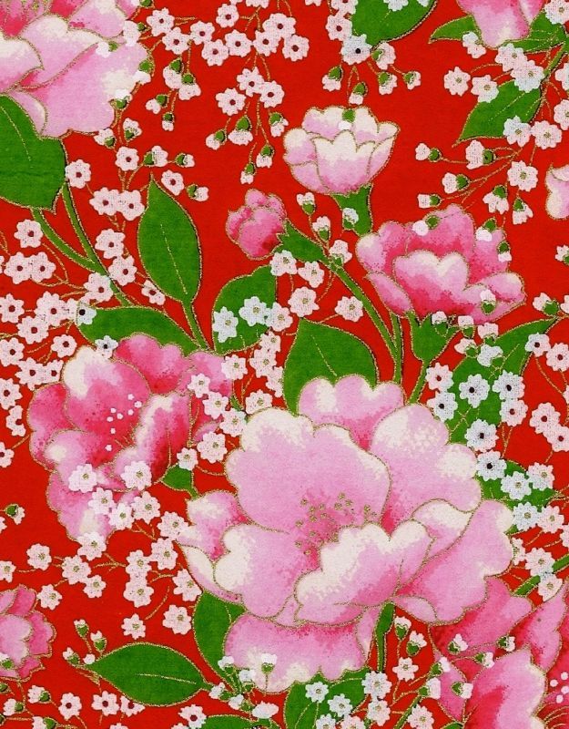 JAPANESE YUZEN WASHI CHIYOGAMI 12X9 BIG PEONY / RED  