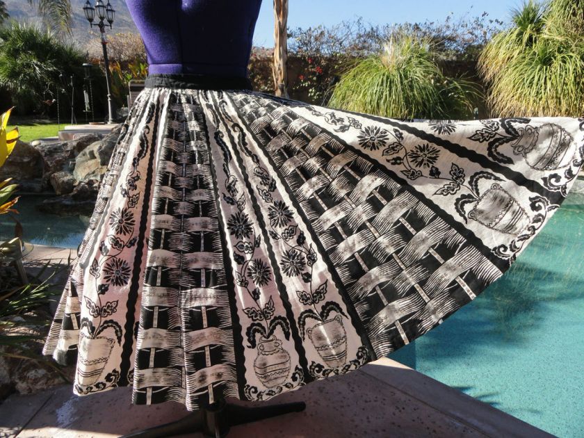 Vintage 1950s Mexican handpainted circle skirt swing ballroom dance S 