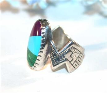 Vintage RODERICK TENORIO RMT 925 Sterling Navajo INLAY RING Turquoise 