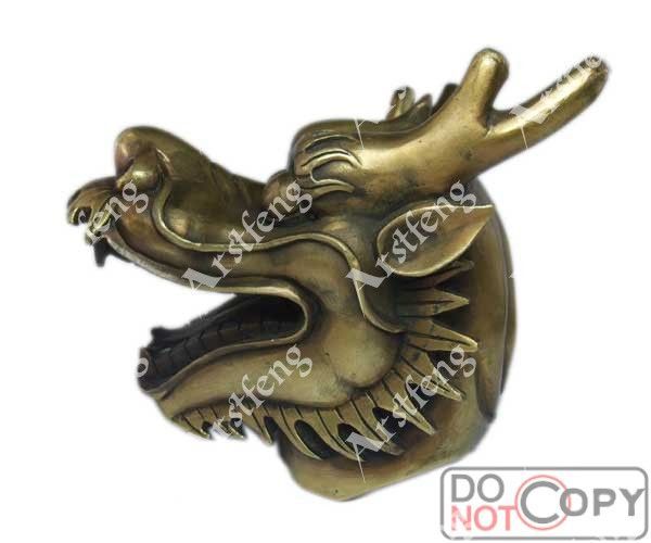 AC005 MID SIZE LIVELY LUCKY DRAGON HEARD BRASS STATUE  