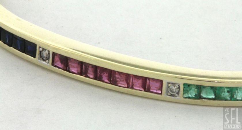 14K GOLD 2.18CTW DIAMOND/EMERALD/RUBY/BLUE SAPPHIRE HINGED BANGLE 