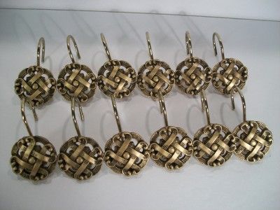 Shower Curtain Hooks Medallion Gold Fancy Scrolls Elegant Bathroom 