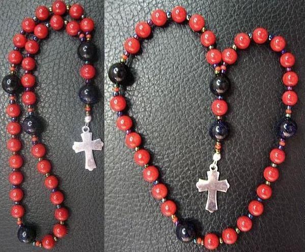 MINI ANGLICAN ROSARY CORAL GOLDSTONE & STERLING SILVER  