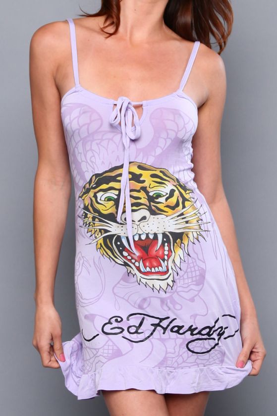 Ed Hardy Purple Womens Tiger Drawstring Dress  