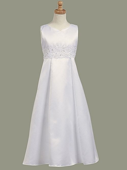 SP104 Girls First Communion Dress Satin wBeaded Laced Waistband 7 8 10 