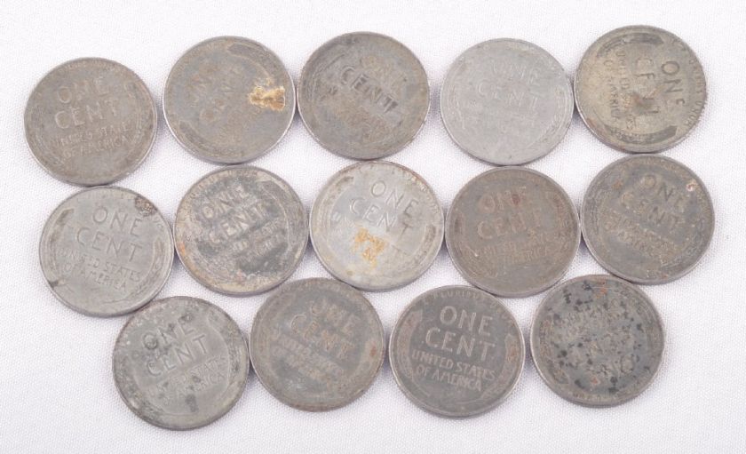 14pc LOT US 1943 Wheat Head Steel Pennies Penny Coins  