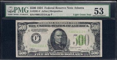 1934 $500 Five Hundred Dollar Bill NOTE F00012312 PMG 53 FRN CASH 