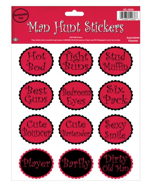 bachelorette fun man hunt stickers   sheet of 12  