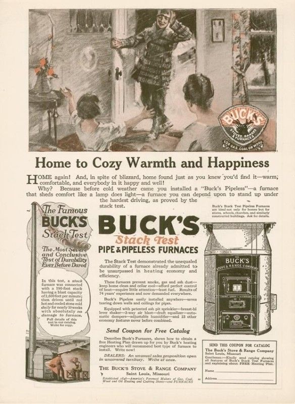 1920 Buck Stove & Range Co furnaces cozy warmth AD  