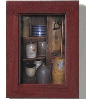 COLONIAL AMERICANA CLAY JAR SCENE RED FRAMED PRINT  