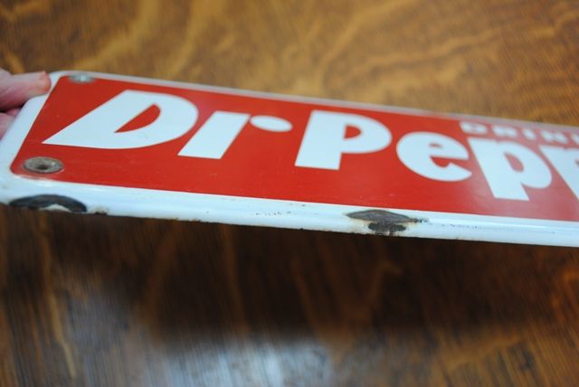 antique vintage old porcelain Drink Dr Pepper wall Sign red & white 5 