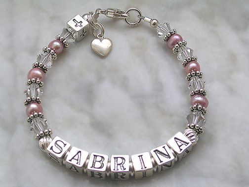 PEARL Baby GIRL Baptism Christening Name Bracelet GIFT  