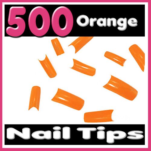 500 pcs Orange Color Acrylic Nail Art False French Nail Tips   Half 