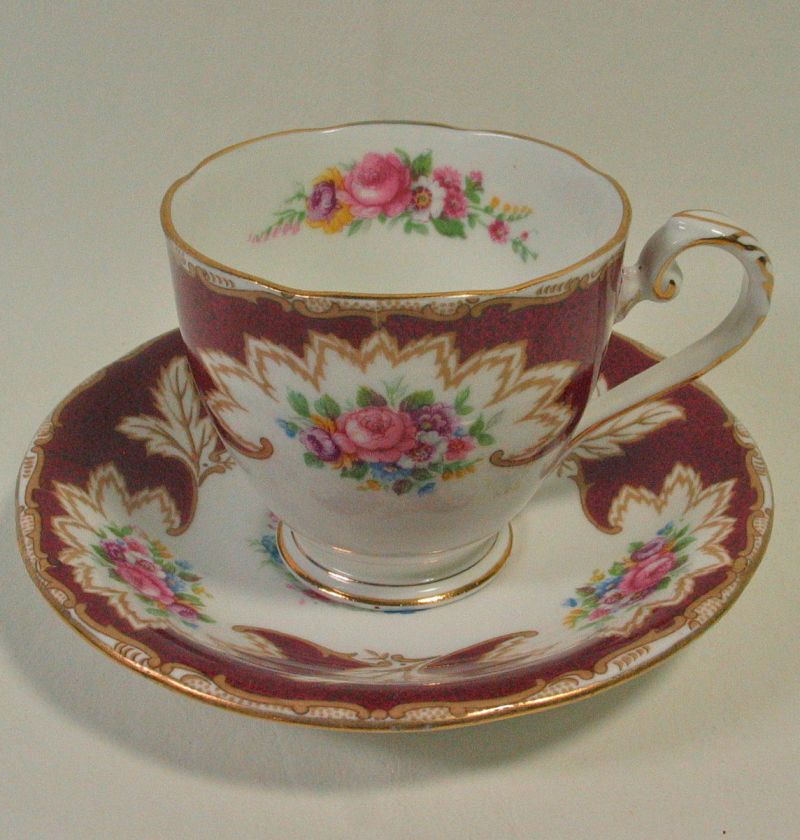   Grafton Bone China ACADEMY BURGUNDY Demitasse Cup & Saucer Set  