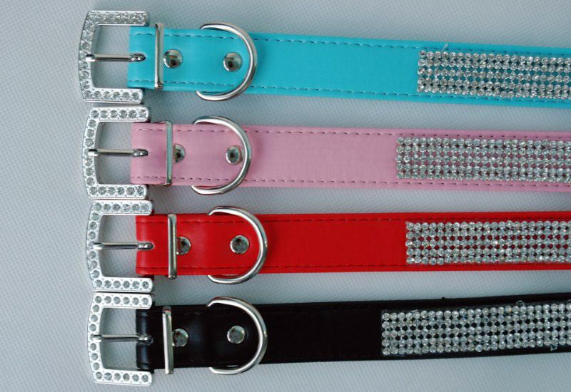   New Bling Full Rhinestone Dog Collars Pet PU Leather Cat Puppy Collars