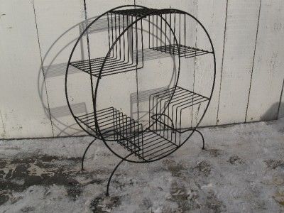 Mid 20th Century Eames Era Round Metal Table Plant Stand Bookshelf 