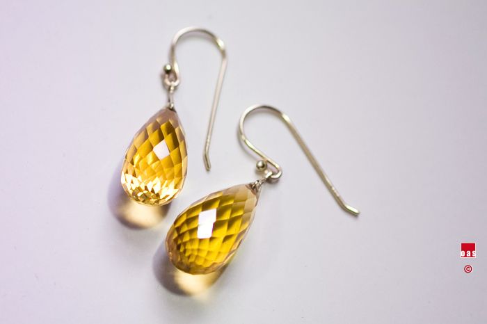 14K YELLOW.GOLDEN HONEY CITRINE BRIOLETTE DROP EARRINGS  