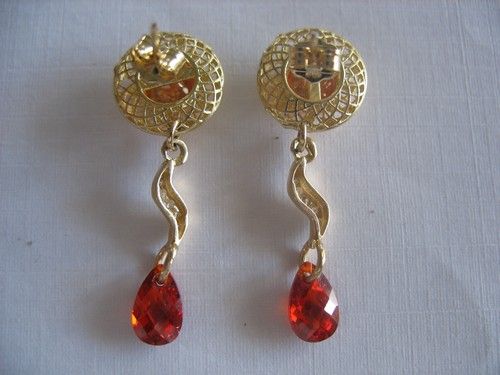 14K GOLD 2 TONE GENUINE CITRINE DIAMONDS DANGLE EARRINGS.  