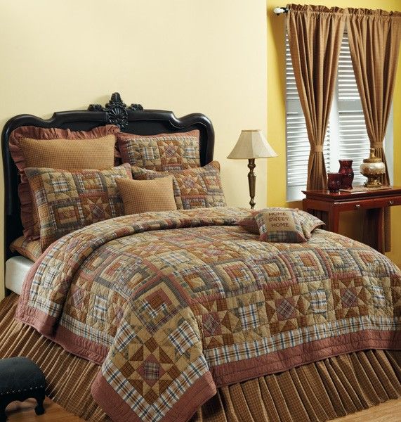 PRIMITIVE BURLINGTON RUSTIC CABIN 4PC QUILT BEDDING SET  