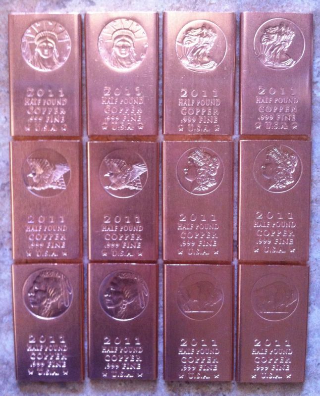 12 X Mix Half Pound Fine Copper Bullion Bars 8oz Each  