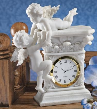 Playful Cherubs Bonded Marble Desktop Clock  