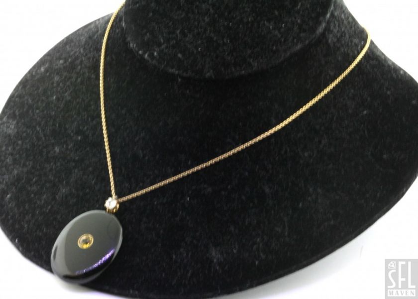   14K GOLD ELEGANT 1.75CTW DIAMOND/CITRINE/ONYX LOCKET PENDANT NECKLACE