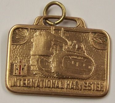 vintage International Harvester crawler brass key tab watch fob  