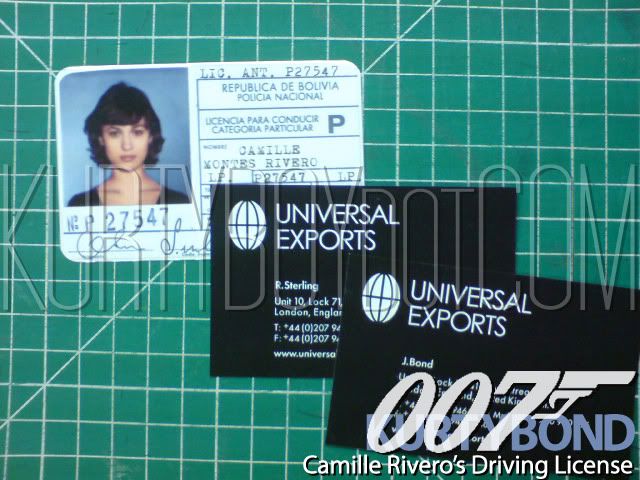 JAMES BOND QUANTUM OF SOLACE DRIVERS LICENSE & BUSINESS CARDS PROP 