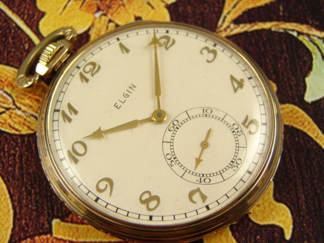   1927 GOLD FILL ELGIN GM WHEELER GENTS SLIM ART DECO DRESS POCKET WATCH