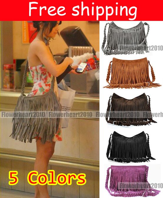 BOHO Retro Purse Fringe Handbag Bag Crossbody GRAY  