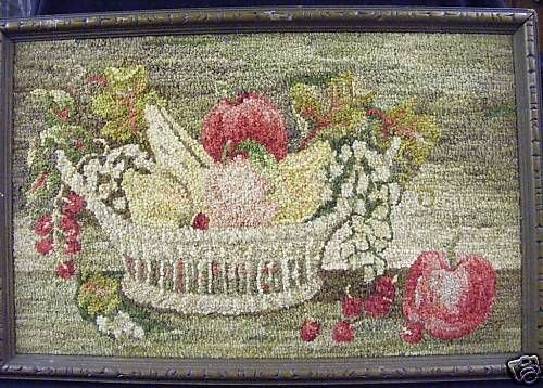 VINTAGE~LATCH HOOK ART~ FRUIT IN BASKET~FRAMED~TAPESTRY  