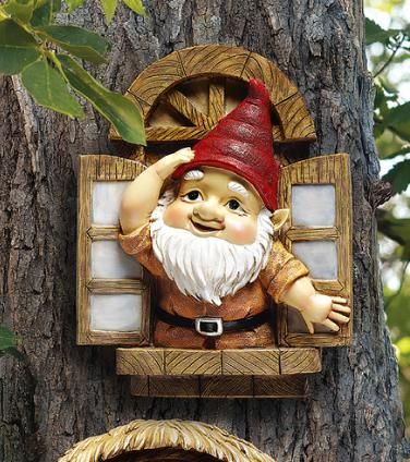 Window Gnome Garden Welcome Tree Sculpture Woodland  