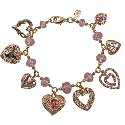   HEARTBREAKER CHARM BRACELET GOLD TONE UNIQUE HEART CHARMS NEW  