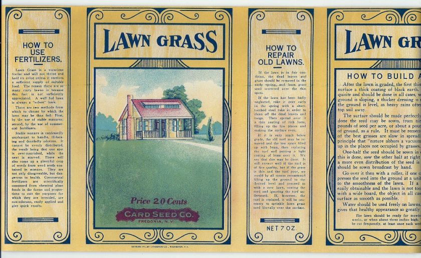 Card Seed Co. Lawn Grass Seed Can Labe Fredonial . N.Y.  