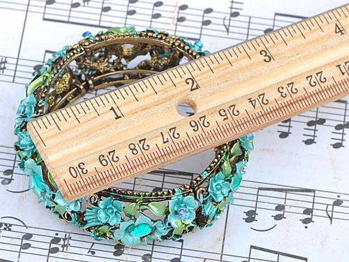   Funky Spring Fling Blue Green Flower Leaf Vine Cluster Bracelet Bangle