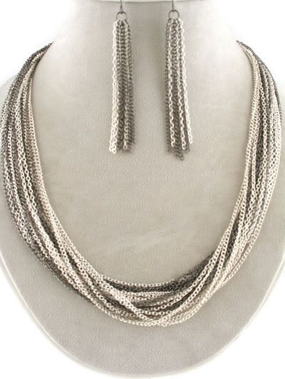 Chunky Metal Rhodium Hematite Layered Chaines Statement Costume 