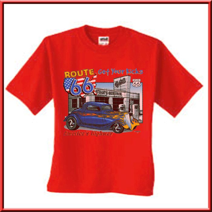 Rt 66 Kicks Hot Rods Antique Cars T Shirt KIDS S,M,L  